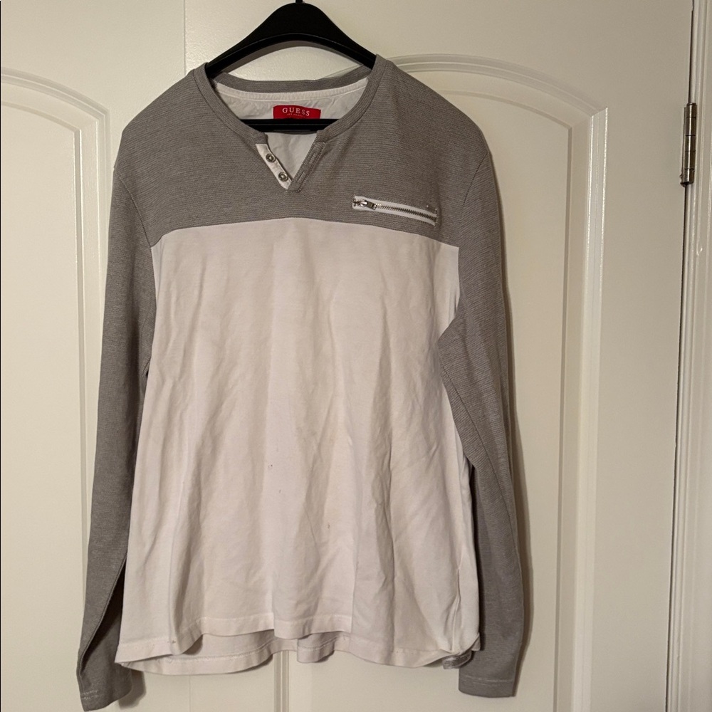 Guess Gray and White Long Sleeve Shirt